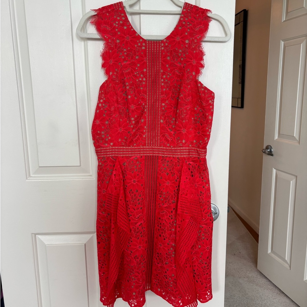BCBGMaxAzria Red Sleeveless Scoop Neck A-line Mini Dress